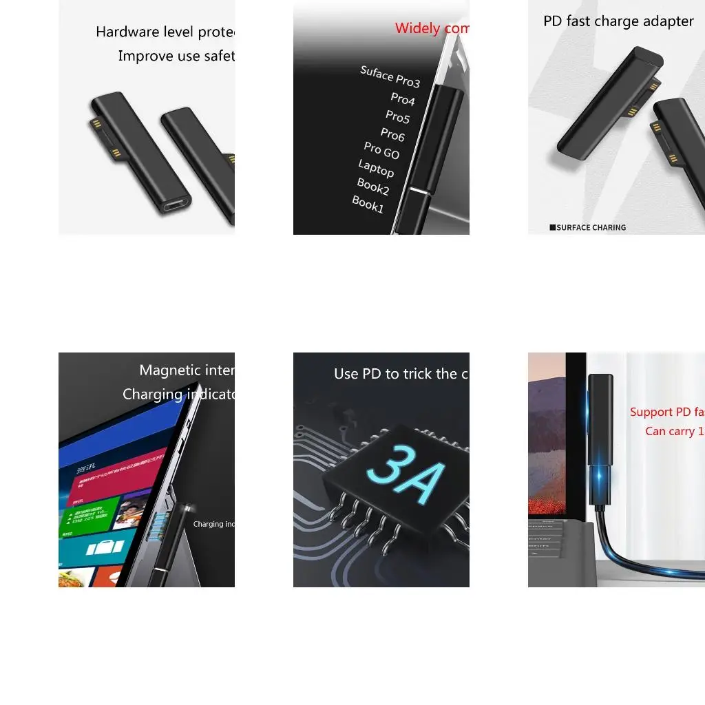 Type-c Female to for Microsoft Surface PD Connector for Microsoft Surface 3 4 5 6 Go Connector USB C Adapt