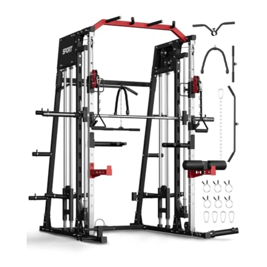 

Многофункциональная силовая рама (Smith Machine) 2300 фунтов с системой тяги LAT Pulldown и двойным кроссовером для приседаний, для домашнего спортзала