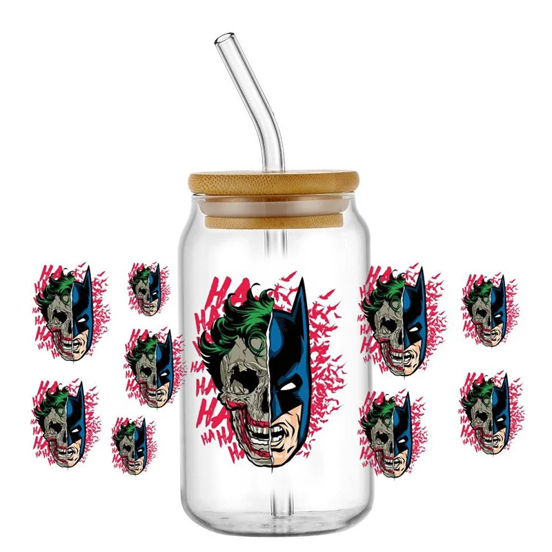 Joker Movie Cartoon UV DTF Transfer Sticker Clown For The 16oz Libbey Glasses Wraps Bottles Cup Sticker DIY Waterproof