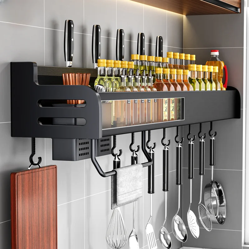 

Multipurpose Kitchen Rack Wall-mounted Aluminum Kichen Organizer Spices Rack Kitchen Utensils Organizer