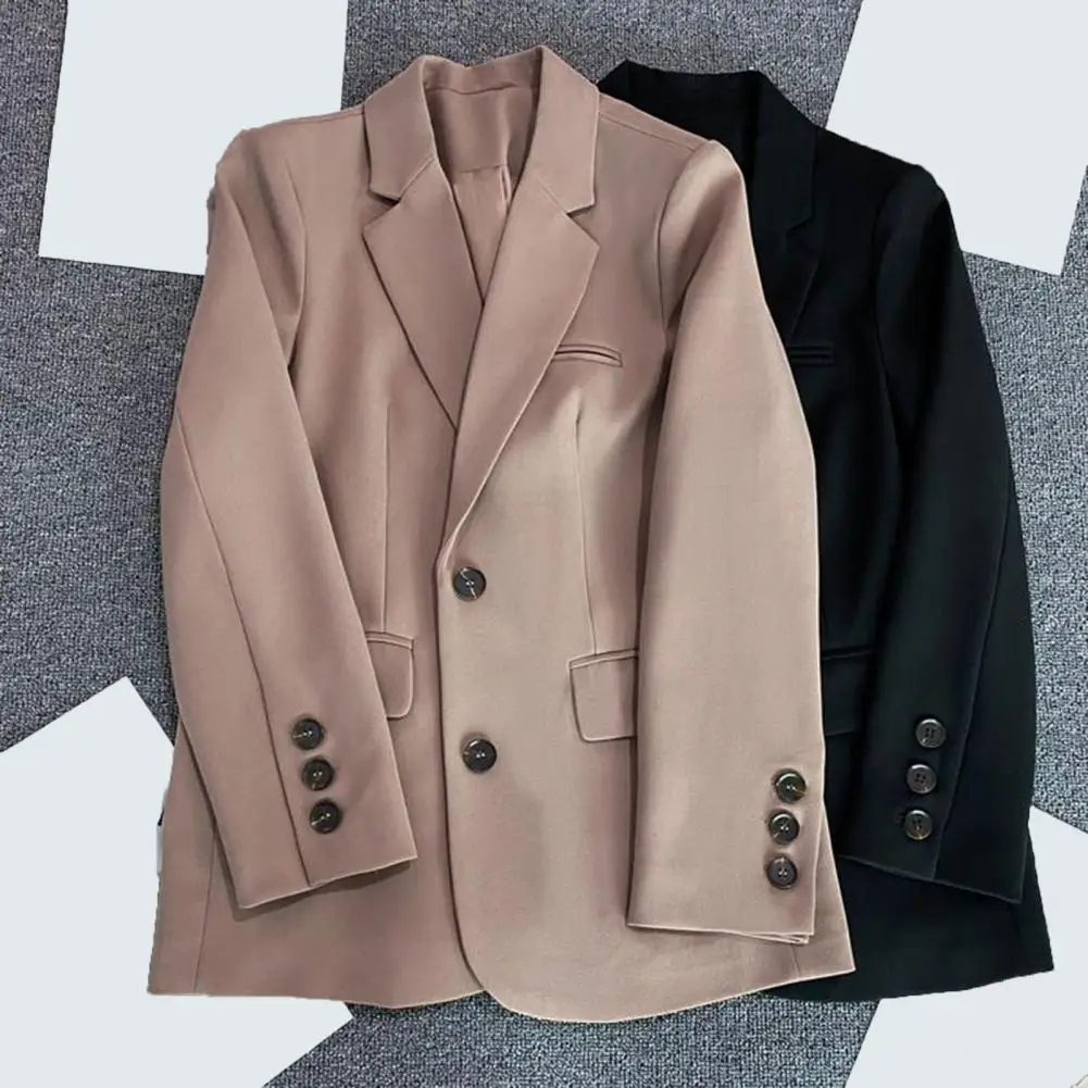 Dames Casual Blazer Pak Jas Revers Lange Mouw Jas Flap Zakken Enkele Rij Effen Kleur Jas Werkkleding Outwear