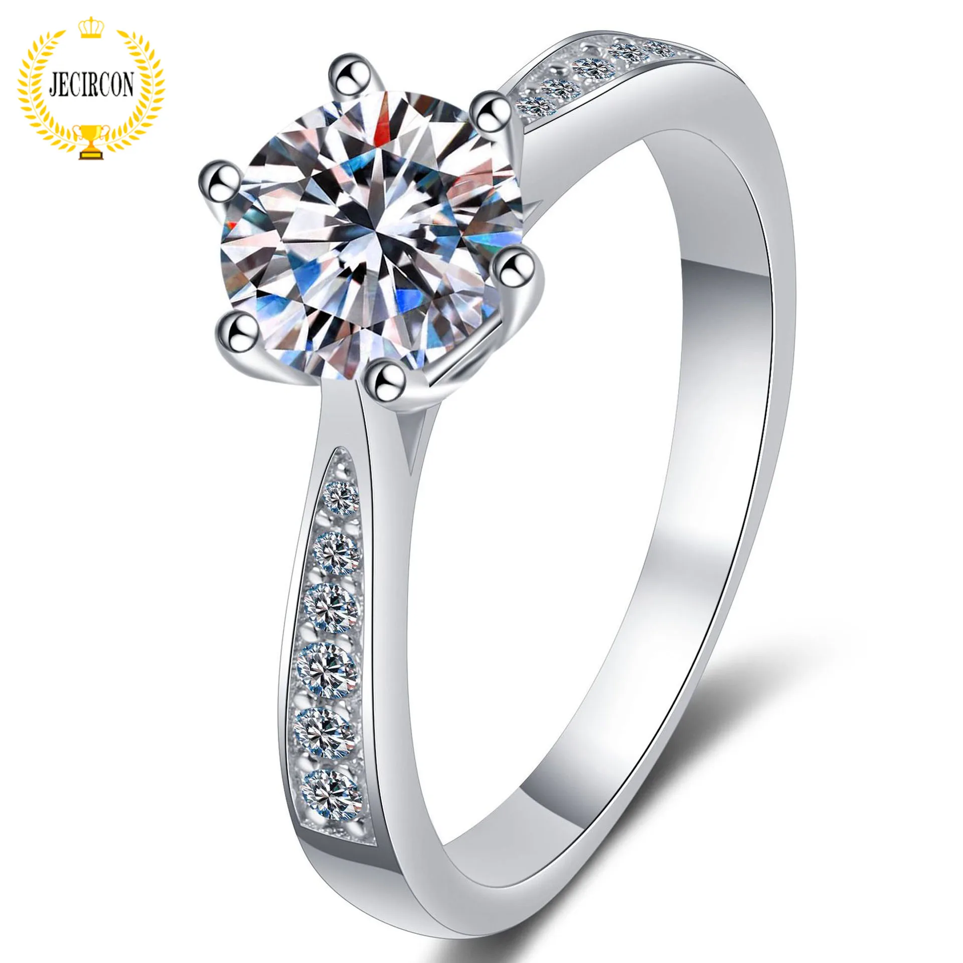 

JECIRCON S925 Sterling Silver Ring Female Manufacturer Directly Supplies 1 Carat Moissanite Korean Version 6 Claw Micro-set Ring