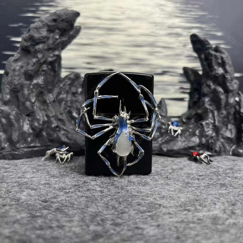 

Зажигалка ручной работы с подсветкой в виде паука, классическая ветрозащитная зажигалка с точилкой, аксессуары для сигарет, подарок для мужчин