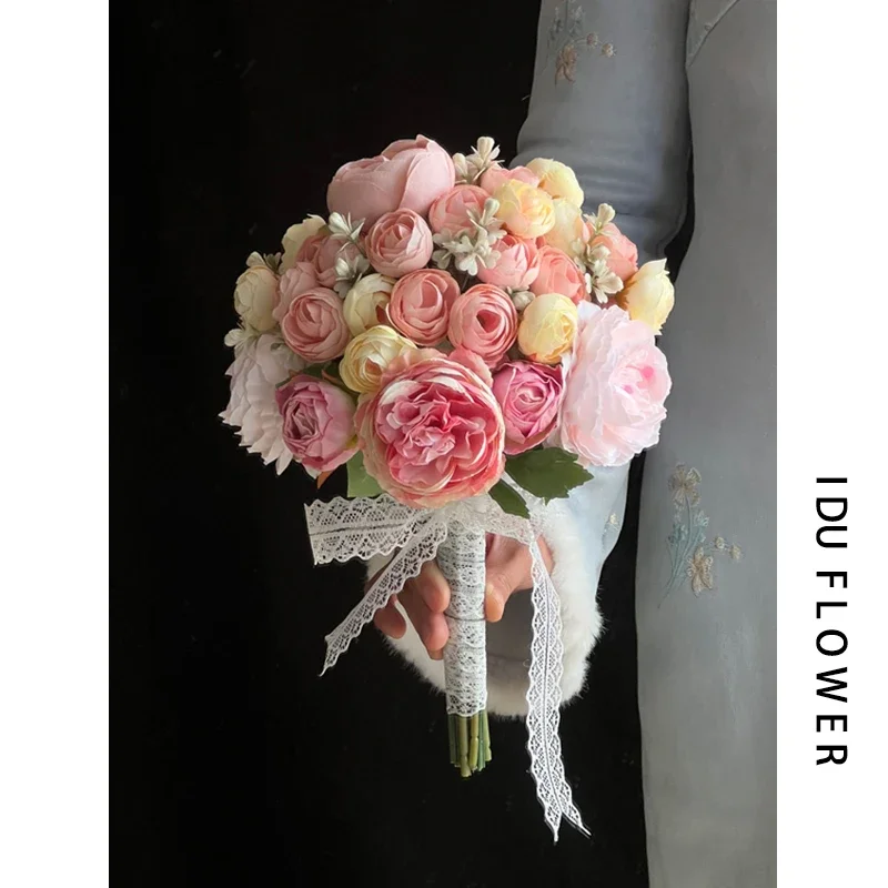 Factory Direct 2026 Artificial flower certificate hand bouquet bride wedding bouquet Korean flower ball fake flower wedding phot