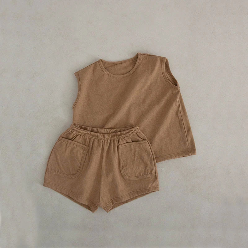 Ensemble deux pièces d\'été pour bébés garçons, haut, tee-shirt, short, 100% coton, glaçure solide, tout-petit, précieux