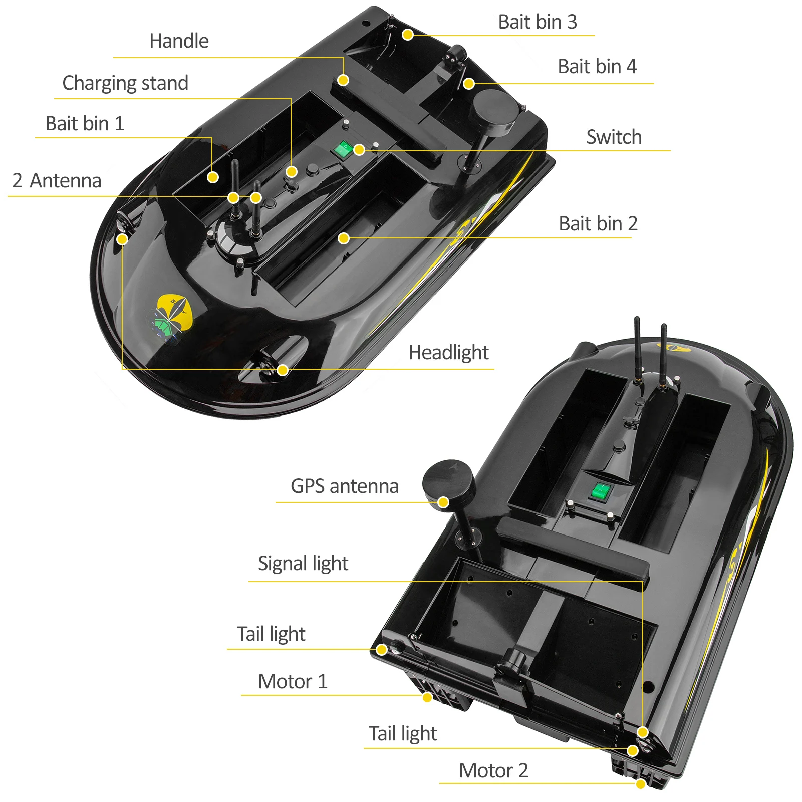 GPS RC Fish Bait Boat 8kg Load with 600M Remote Control Sea Fishing Bait Boat