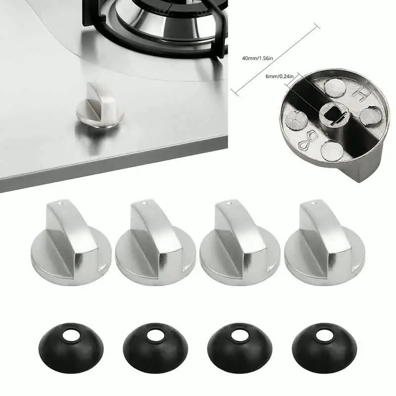 Boutons Cuisinière Gaz NTRUXZP - Lot De 4 En Métal Brossé | Universel 6mm Argenté