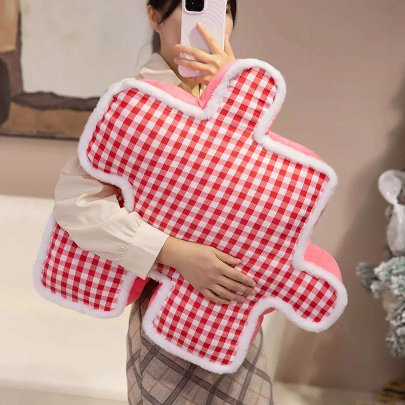 Grazioso puzzle peluche cuscino imbottito accogliente cuscino a quadretti colorato morbido cuscino per divano sedia arredamento creativo per la casa