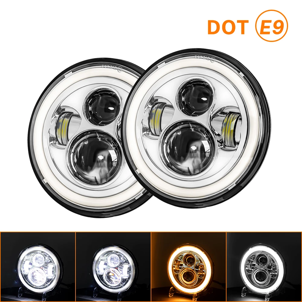 7Inch LED Car Headlight White Halo  Led Headlamp Hi/Low Turn Signal for Urban 4x4 Suzuki Samurai Jeep Wrangler Off Road