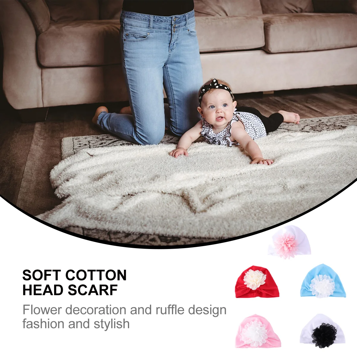 Bonnet à volants pour bébé, 5 pièces, Turban pour nourrissons, écharpe enveloppante, chapeaux en coton, décoration florale, respirant, confortable au quotidien