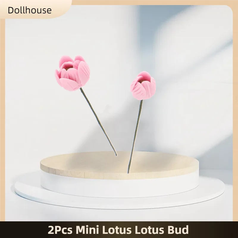 

2Pcs Mini Lotus Lotus Bud Dollhouse Accessories 1/12 Scale Simulation Home Decoration Dolls House Pretend Play Toys