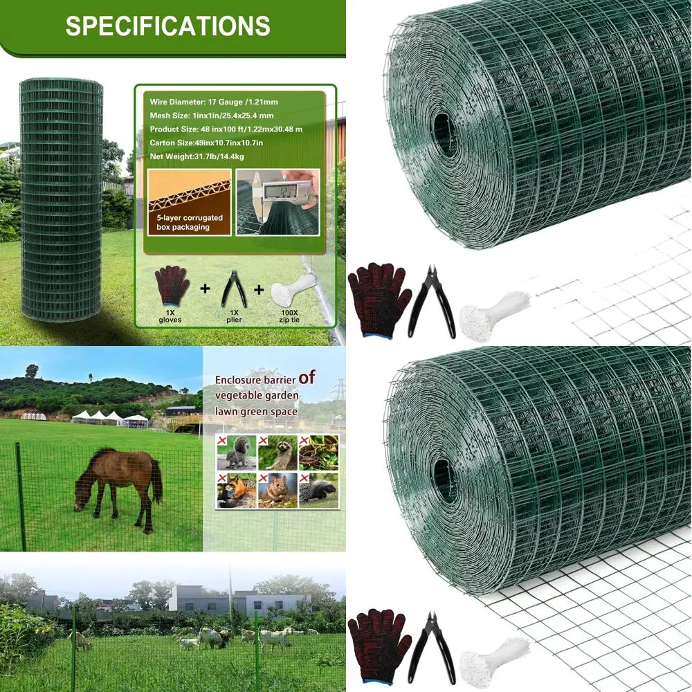 

Зеленый ПВХ-покрытый 1 x 48 x 100 футов металлический сетчатый забор для защиты сада от змей, енотов и лисцов