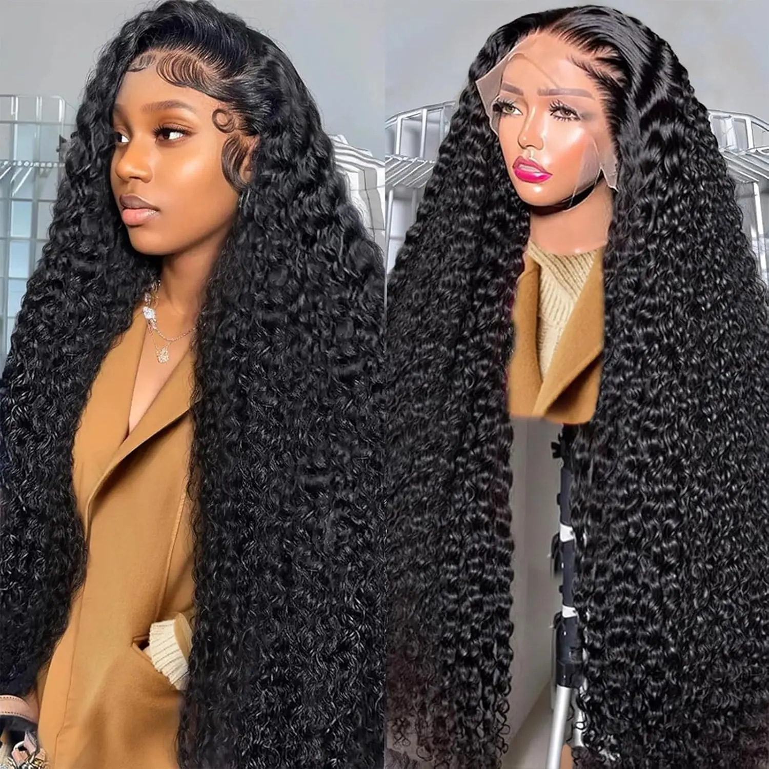 

40 Inch Curly Deep Wave 13x4 13x6 HD Transparent Human Hair Wig 250 Density Brazilian Water Curly Nature Wave Lace Frontal Wigs