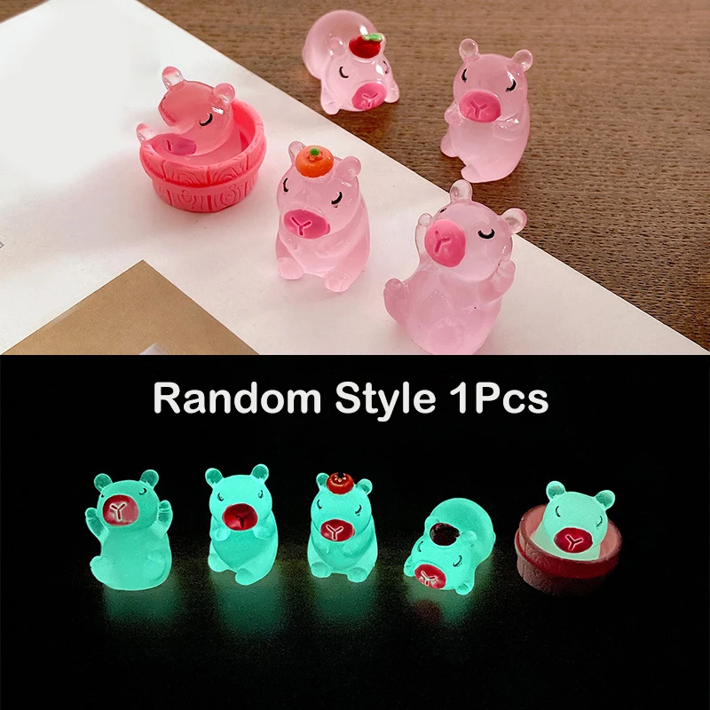 Cartoon Luminous Capybara Small Ornament Cute Animal Ornaments Miniature Landscape Statues DIY Home Decoration Accessories Gifts