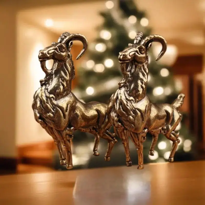 Hot 1 Pcs Miniatures Tea Pet Figurines Brass Retro Beard Haughty Antelope Metal Creative Handicraft Home Office Desktop Ornament