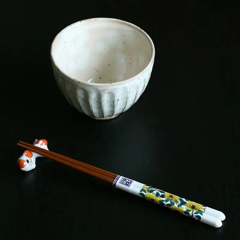 In-Stock Japanese Imported Wago-Yaki Handmade Rustic Pottery Chrysanthemum-Patterned Rice Small Bowl Japanese-Style Ceramic