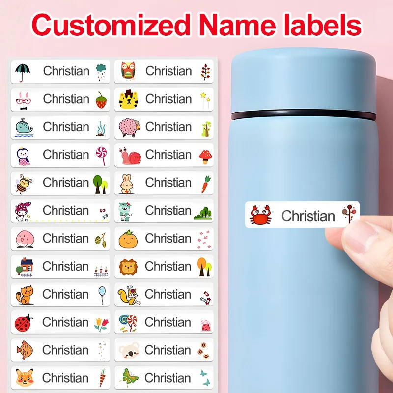 ‌Customized Waterproof Name Tags for School - Personalized Stickers for Kids Lunch Boxes, Backpacks & Bottles, Multilingual