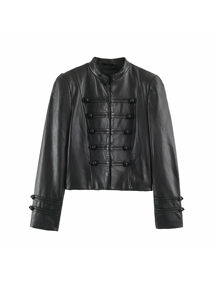 Women Street Chic Black Leather Jackets For Women Long Sleeve Rope Knot Buckle Short Coat 2026 Autumn Casual New Outerwear