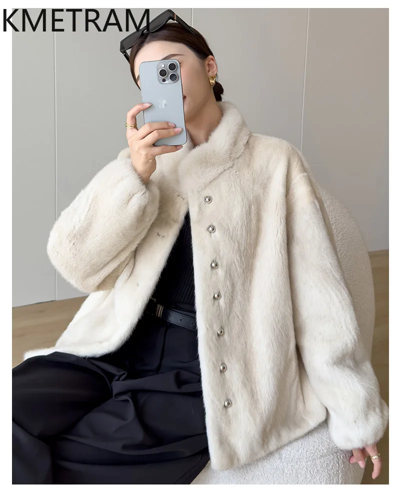 KMETRAM 100% veste de fourrure de vison entière femme luxe col montant manteau de fourrure véritable vêtements d'extérieur d'hiver femmes vêtements 2025 шуба ж Döncud