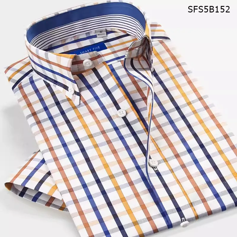 

Smart five 100% Cotton Mens Shirts 2017 Summer Casual Shirt Short Sleeve High Quality Plaid Shirts For Male SFS5A315