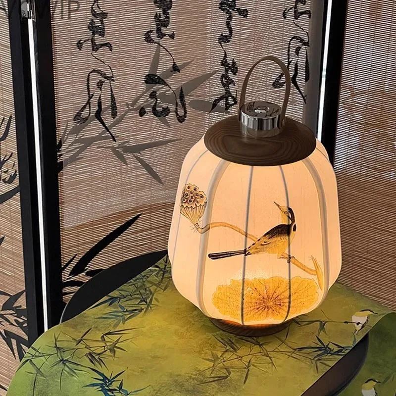 Vintage Floor Lamps Charging Touch Wireless Handheld Lantern Fabric Table Desk Lights Delicate Illumination Luminaires Teahouse