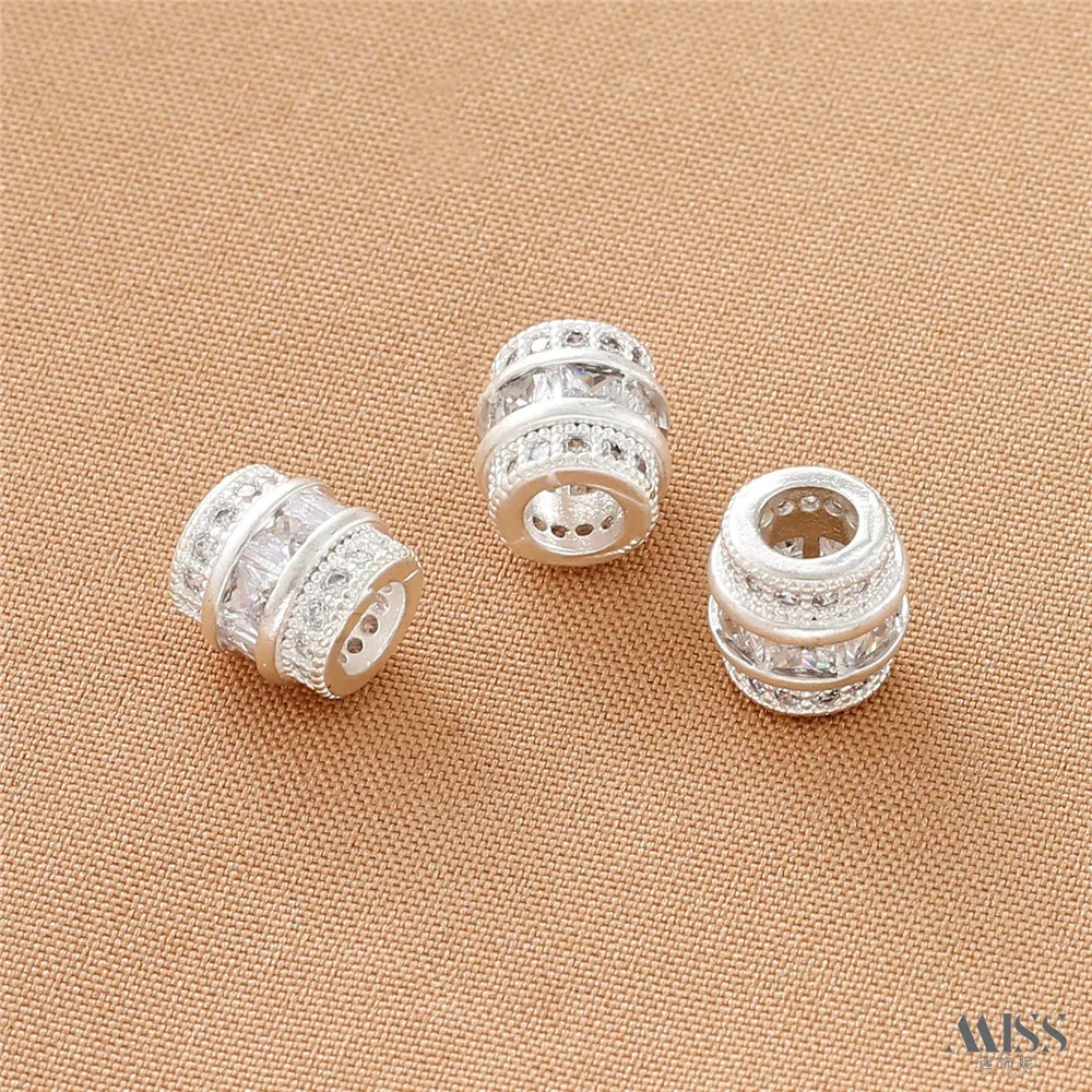 Copper-plated Thick Silver-inlaid Zircon Large Hole Barrel Bead Spacer DIY Bracelet Pendant Jewelry Accessories