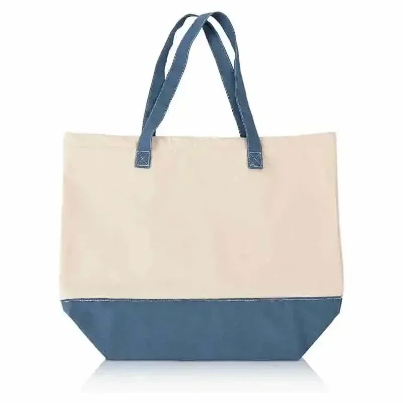 STE3 Canvas Tote Bag - Two-Tone, Top Zipper Closure, Extra Inner Pocket