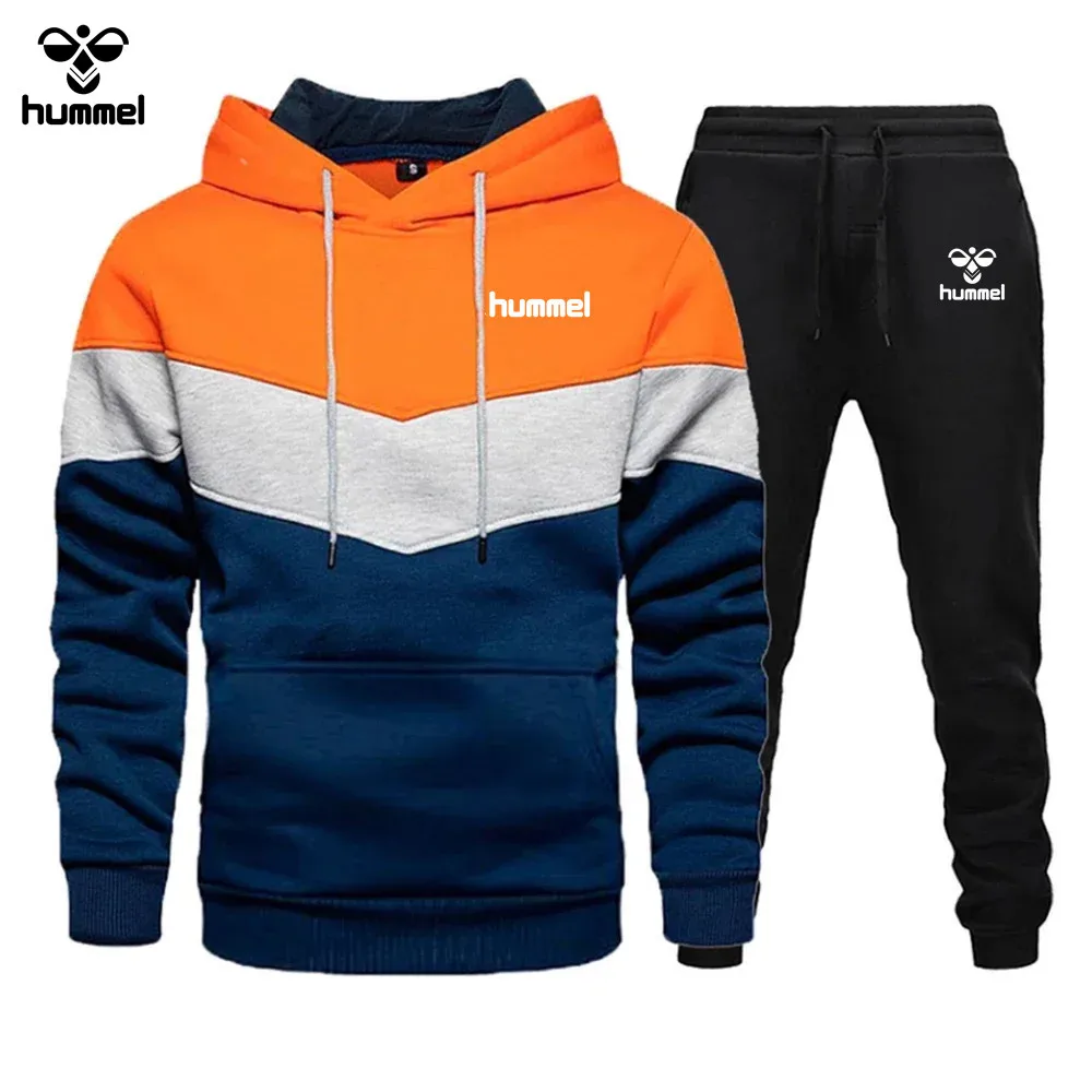 New Brand HUMMEL Men\'s Clothing Sweatshirt Suit Autumn and Winter Hoodie + Trousers Men\'s Sweatshirt Cardigan Two-piece Set