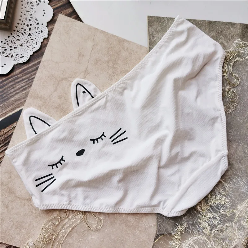 Cute Cartoon Printed Ears Cat Ice Silk Breathable Fresh Sexy Women Underwear Student Lori Sexy Lingerie Cotton Lingerie Panties