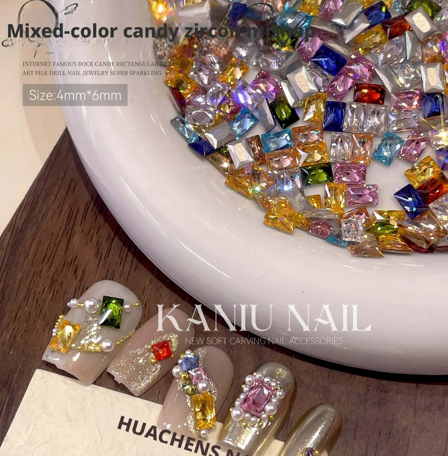 20/50/100PCS Mixed Color 4x6MM Flat Back Rectangle Icy Rectangle Flatback Rhinestones Nails Shiny Glass Crystal Stone Diamond