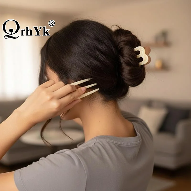 French Hair Pins For Women U Shaped Hair Forks Vintage Hairstyle Accessories Fashion 3 Prong Bun Hair Sticks Headwear