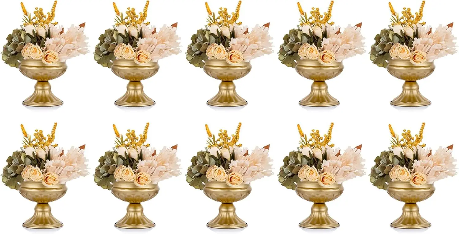 

Metal Vases, Gold Compote Pedestal Vase Floral Container Bulk, Brass Mini Footed Bowl Flower Holders Center Pieces 10pcs, 6.5in