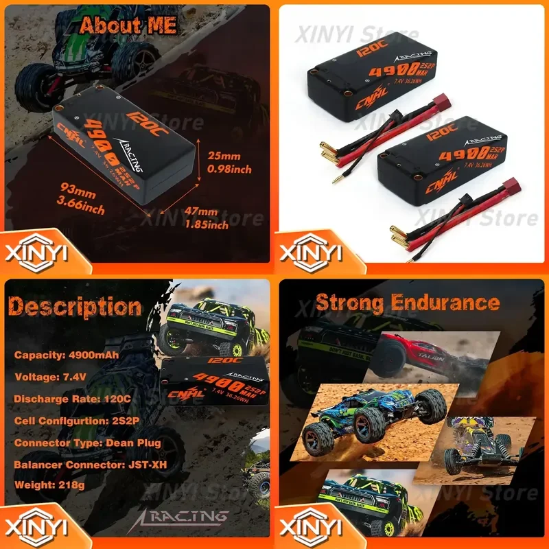 2PCS 2S Shorty Lipo Battery 7.4V 4900mAh 120C HardCase with Deans T Plug for RC Drift Car Truck Tank Vehicle Truggy Buggy for