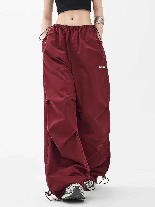 

Брюки десантника большого размера, винно-красные, Qui Dry, мужские летние повседневные спортивные брюки, свободные длинные брюки с высокой талией