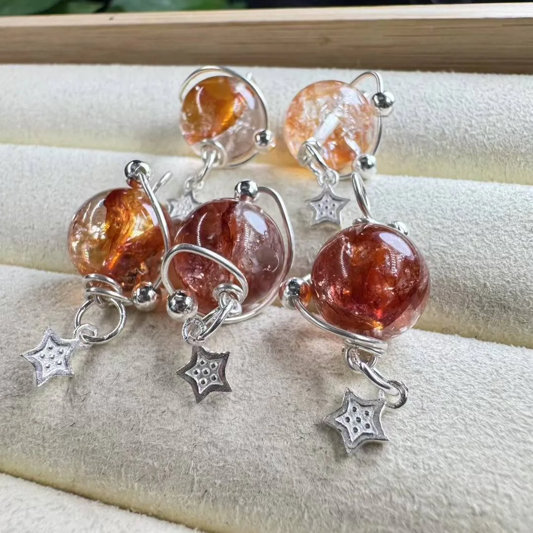 

1 Pc Fengbaowu Natural Stone Red Hematoid Quartz Sphere Pendant 925 Sterling Silver Fashion Crystal Jewelry Gift For Women