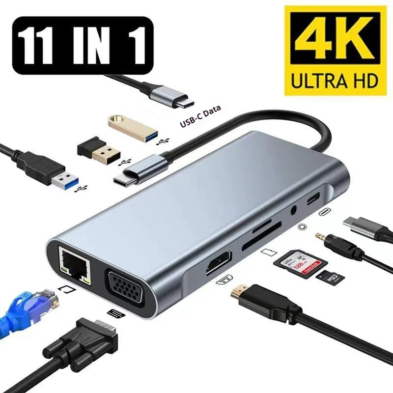 

11 in 1 Type C Docking Stations USB C to HDMI 4K@30HZ PD 100W USB 3.0 HUB RJ45 For Laptop/Mobile phone/Handheld