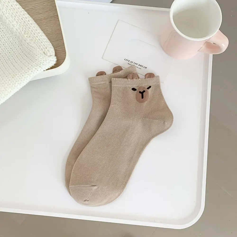 

5Pairs Antiskid Cartoon Capybara Socks Dot Breathable Capybara Mid-tube Socks Soft Hosiery Socks Women 5 Pairs