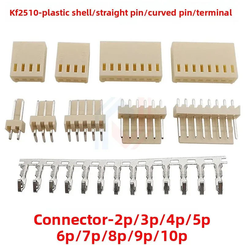 10 Sets/KF2510 Kits 2.54mm Pitch Straight/Bending Pin Header+Housing+Spring Terminal Connector 2/3/4/5/6/7/8/9/10Pin Electronic