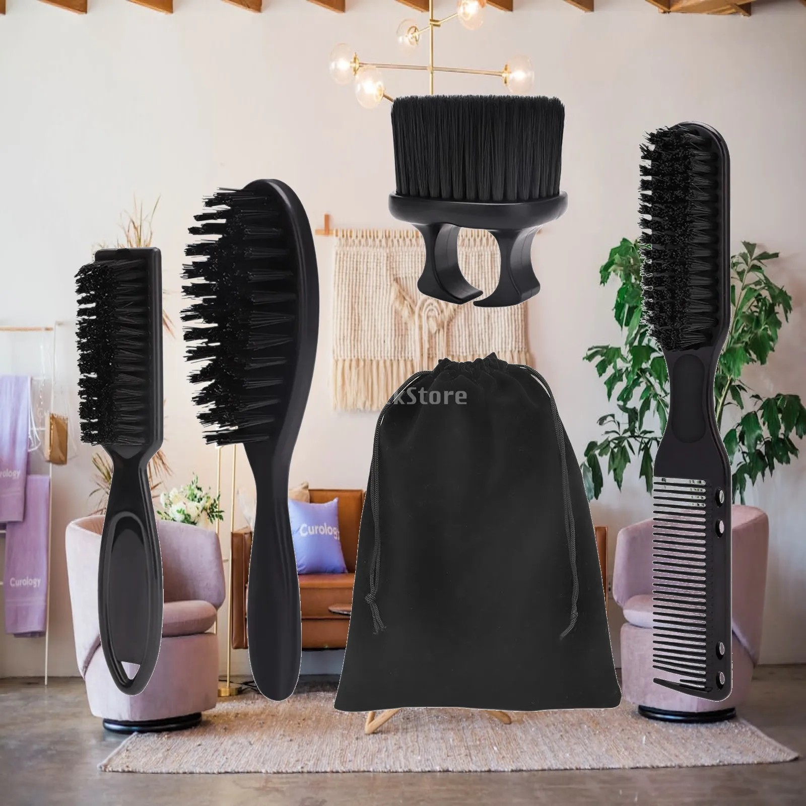 Barber Brush and Comb Set Soft Nylon Bristles Grooming Kit for Men and Women Hair Cutting Home Use