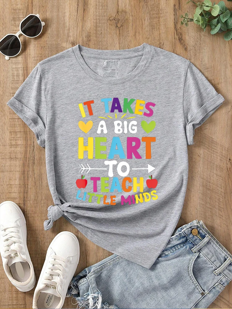 Teacher Outfit For Teacher Admission Cool Teacher Letter Printed T-shirt Round Neck Women\'s Casual Comfortable Top