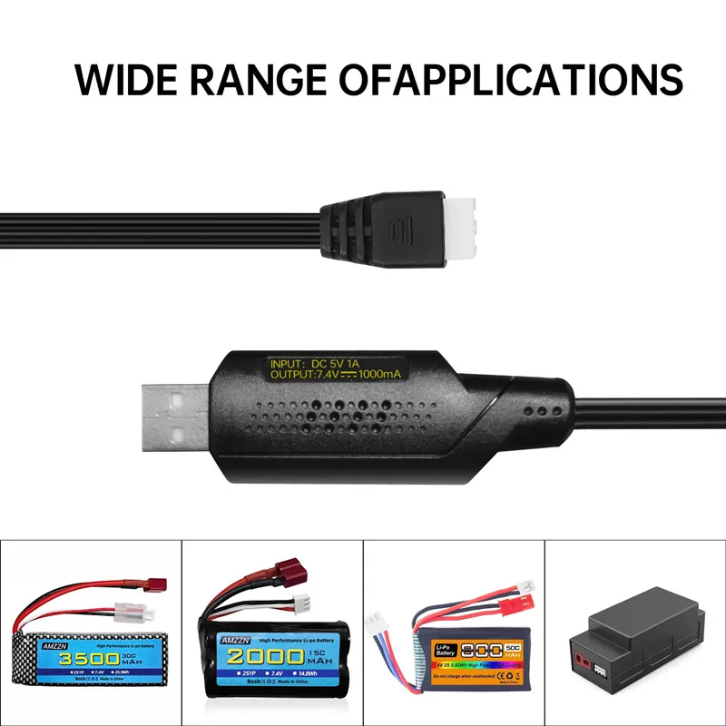 Chargeur USB 2S 7.4V 1A 7.4V 2S Lipo 24.com avec connecteurs XH-3P, voitures RC, drones, bateaux, câble de chargement USB 7.4V 24.com