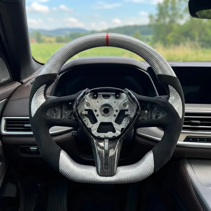 

Racing Car Carbon Fiber Leather Sports Steering Wheel with 3 Spokes Paddle Shifters 35mm Grip for LX570