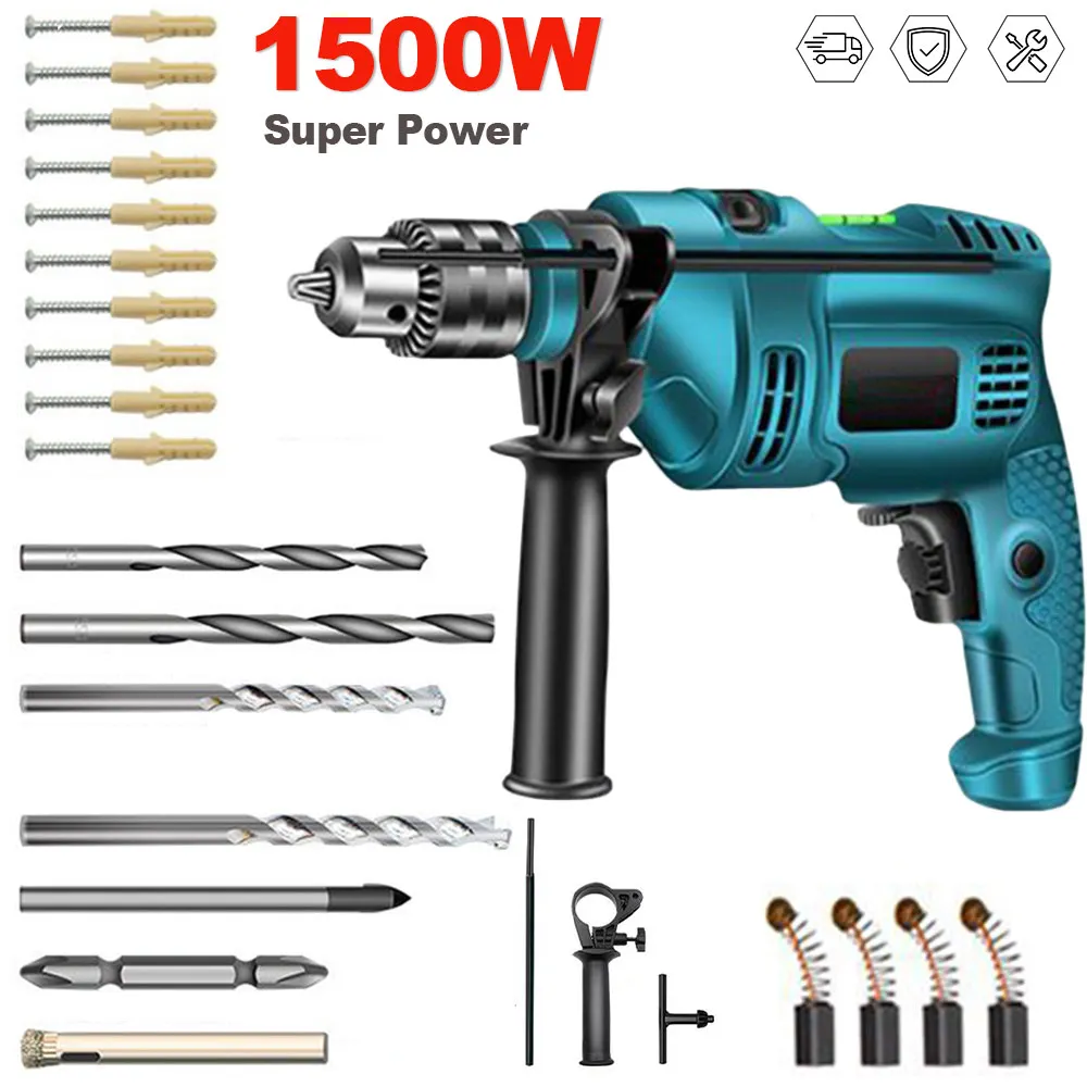 ​ 1500W Elektrischer Bohrer Schlagbohrer Multifunktional für Haushalt, Holz, Metall, Stein, zum effizienten Bohren in Beton