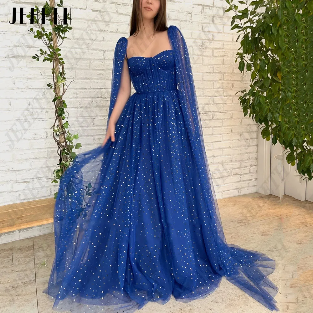 JEHETH Sweetheart Prom Dress For Woman With Jacket A-Line Tulle Spaghetti Straps Party Dresses Sweep Train Vestidos De Gala