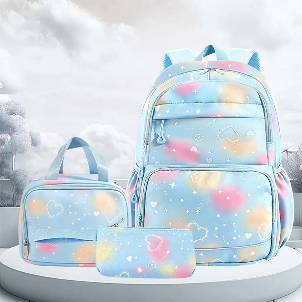 Daypack Three-piece School Bag Set Large Capacity with Pen Bag Nylon Backpack with Lunch Bag Durable Students School Bag
