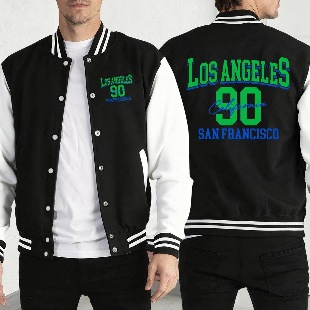 

Los Angeles Number 90 Print Baseball Jersey Men New Loose Fleece Streetwear Cute Pullover Jackets Autumn Fashion Clothes