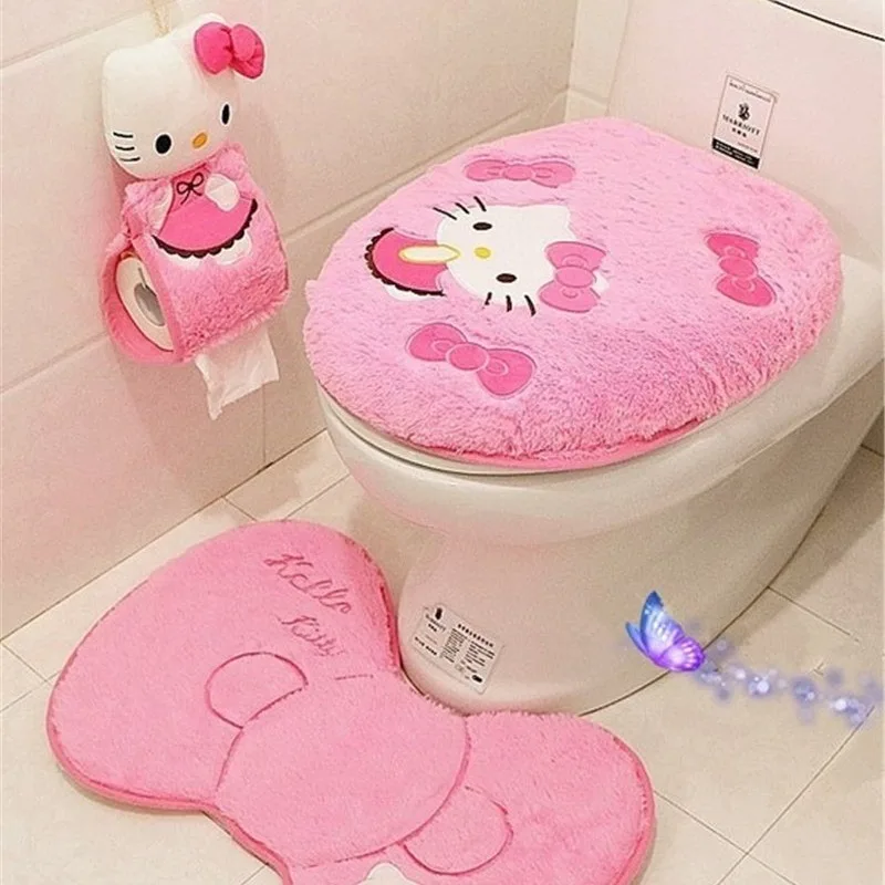 

New Sanrioed Toilet Seat Cover Floor Mats Tissue Box Washable Soft Winter Cute Warm Household Bathroom Toilet Mat