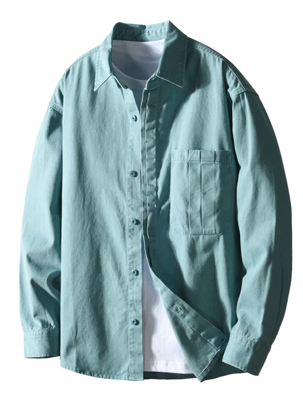 

Retro American Waed Pure Cotton Long Sve Men's irt Autumn Trend Ameika Workwear irt Heavyweight Casual Sle