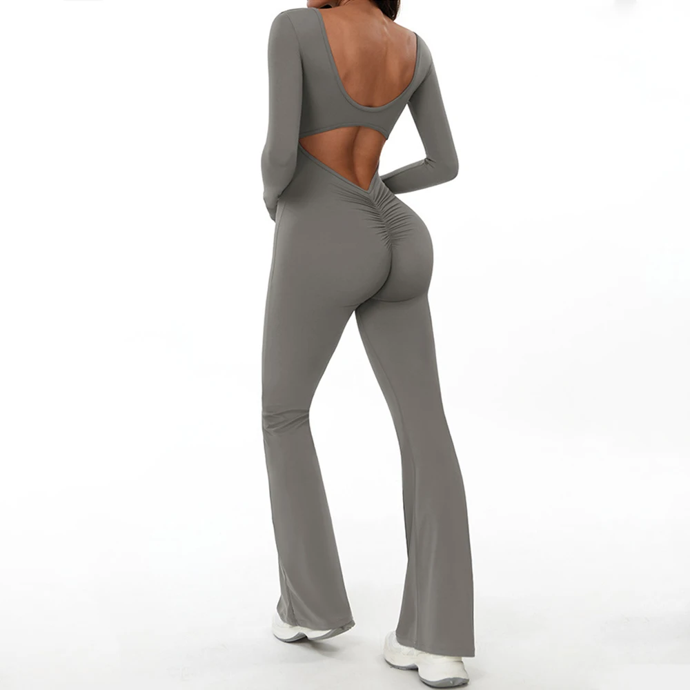 

Sexy V-Back Sports Jumpsuit Long Sleeve Gym Set Women Yoga Clothes Rompers Workout One-piece Suit Women Outdoor Fitness Bodysuit
