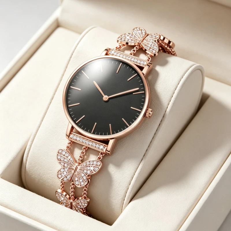 Luxury Crystal Butterfly Bracelet Watch For Women Simple Analog Ladies Quartz Wristwatch Fashion Elegant Woman Jewelry Clock